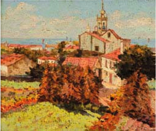 “VISTA DE ALDEIA COM IGREJA”,