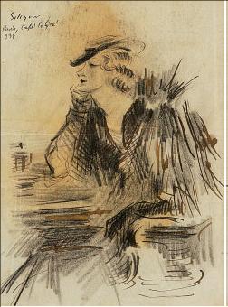 SENHORA SENTADA À MESA DE CAFÉ