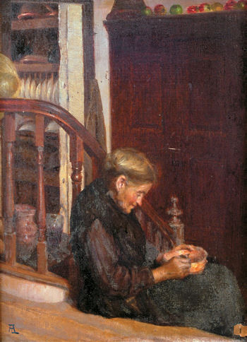 “INTERIOR - VELHA COMENDO NAS ESCADAS”,