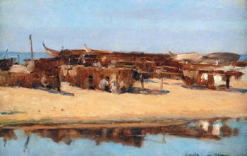 “PRAIA COM REDES E FIGURAS DE PESCADORES”,