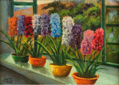 VASOS DE FLORES JUNTO DE JANELA
