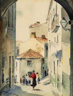 Trecho de Alfama com figuras