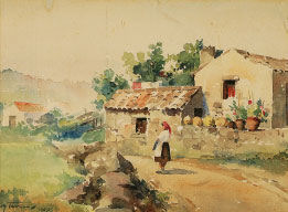 Paisagem com casas e figuras