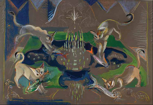 Gatos e carapaus na fonte