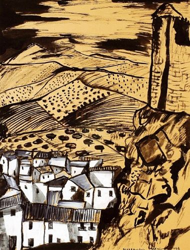 Paisagem com casario e castelo