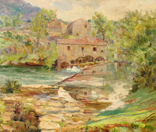 "PAISAGEM COM AZENHA E REPRESA"