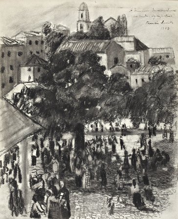 Vista de cidade com figuras