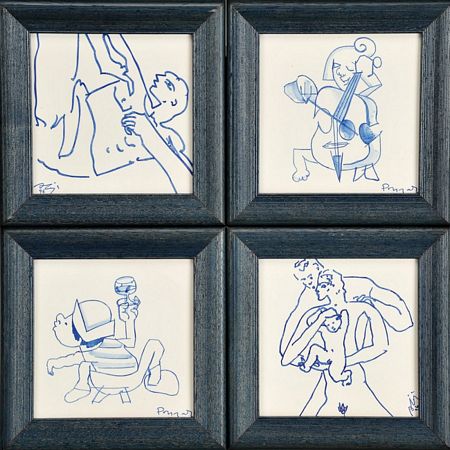 Obra conjunta com Siza Vieira. ("Violoncelista", "Criança com copo" , "Família", "Homem")