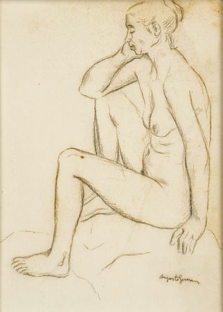 "Nu feminino sentado"