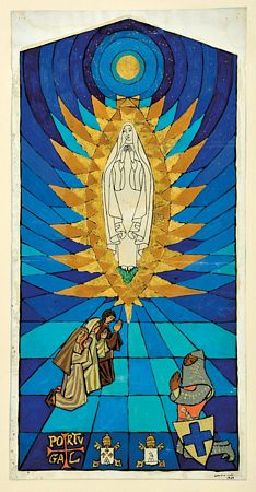 "Nossa Senhora de Fátima, pastorinhos e soldado"