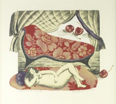 Nú feminino e cerejas