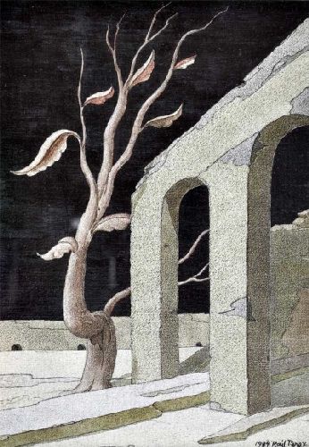 Paisagem com ruina e árvore